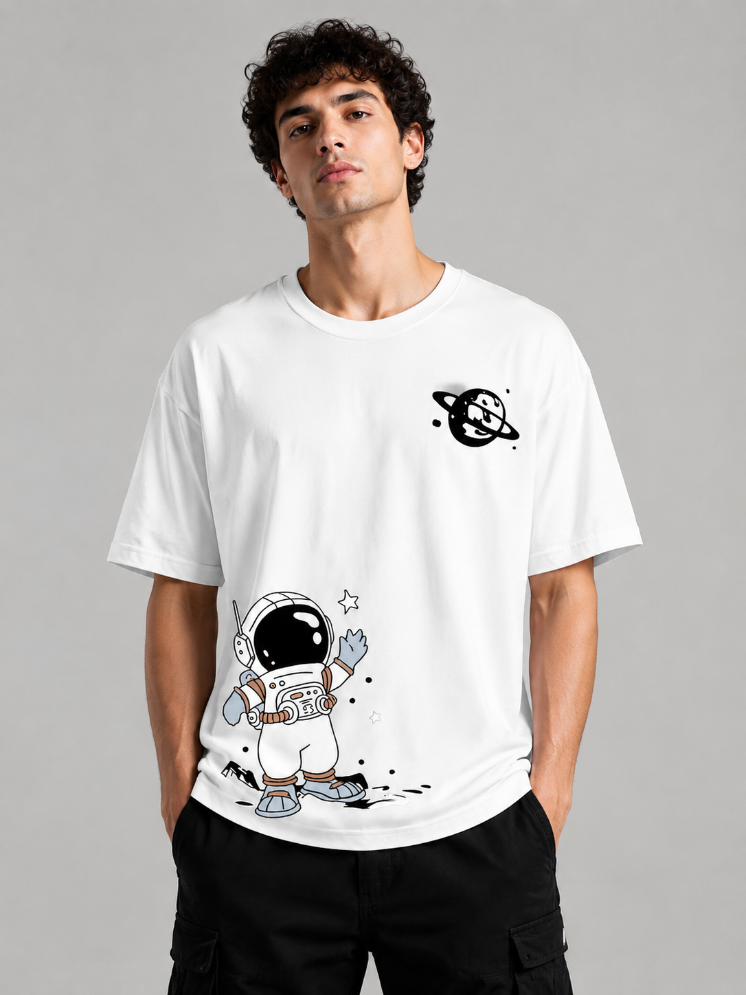 Premium Regular Fit Graphic Printed T-Shirt – Minimal Space Astronaut Design ( FKSM S 01 )