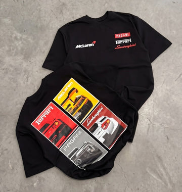 Luxury Oversized Graphic Car Print T-Shirt – Ferrari, McLaren, Pagani & Lamborghini Edition