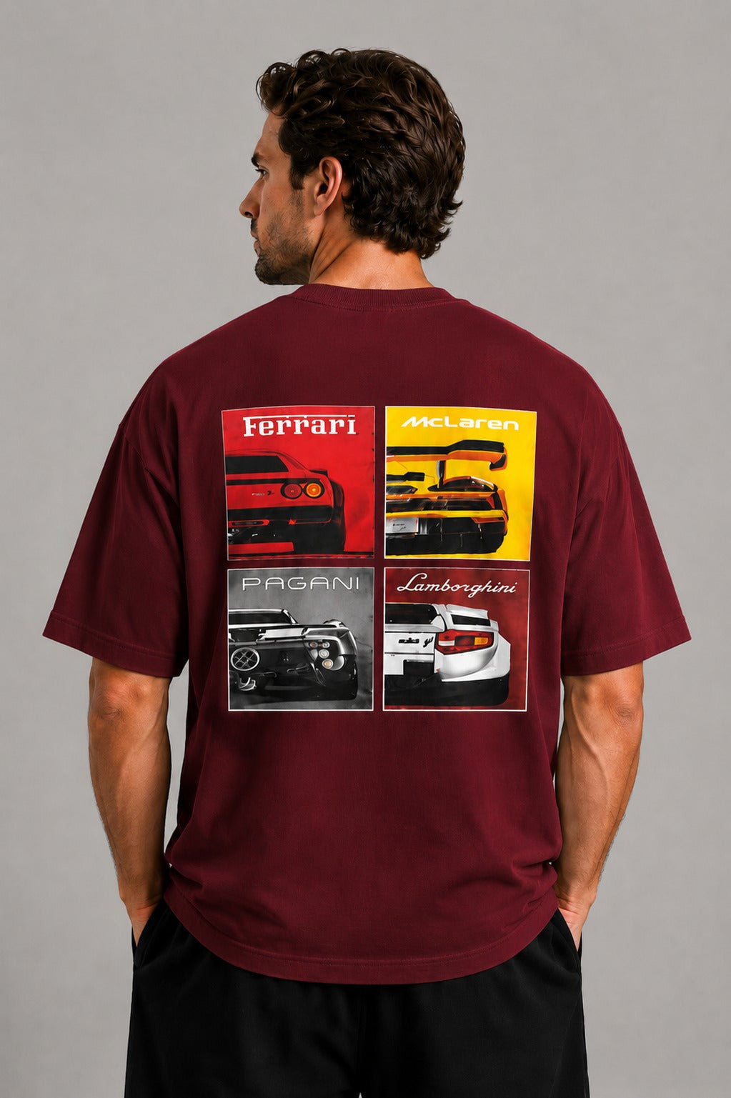 Luxury Oversized Graphic Car Print T-Shirt – Ferrari, McLaren, Pagani & Lamborghini Edition