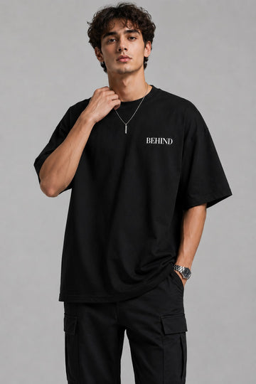 Premium Oversized “BEHIND” Graphic Printed T-Shirt – Streetwear Heavy Cotton Unisex Fit