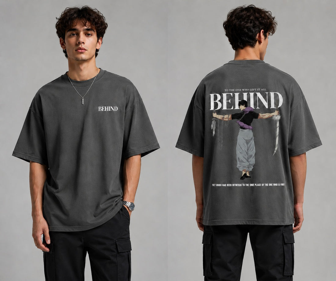 Premium Oversized “BEHIND” Graphic Printed T-Shirt – Streetwear Heavy Cotton Unisex Fit