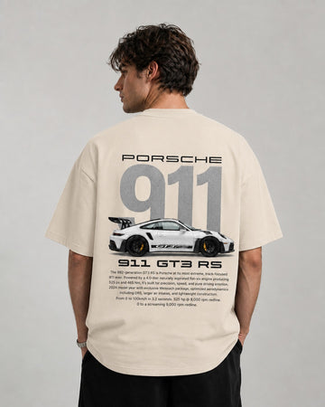 Porsche Logo Oversized Premium White T-Shirt for Men | Soft Cotton Casual Tee