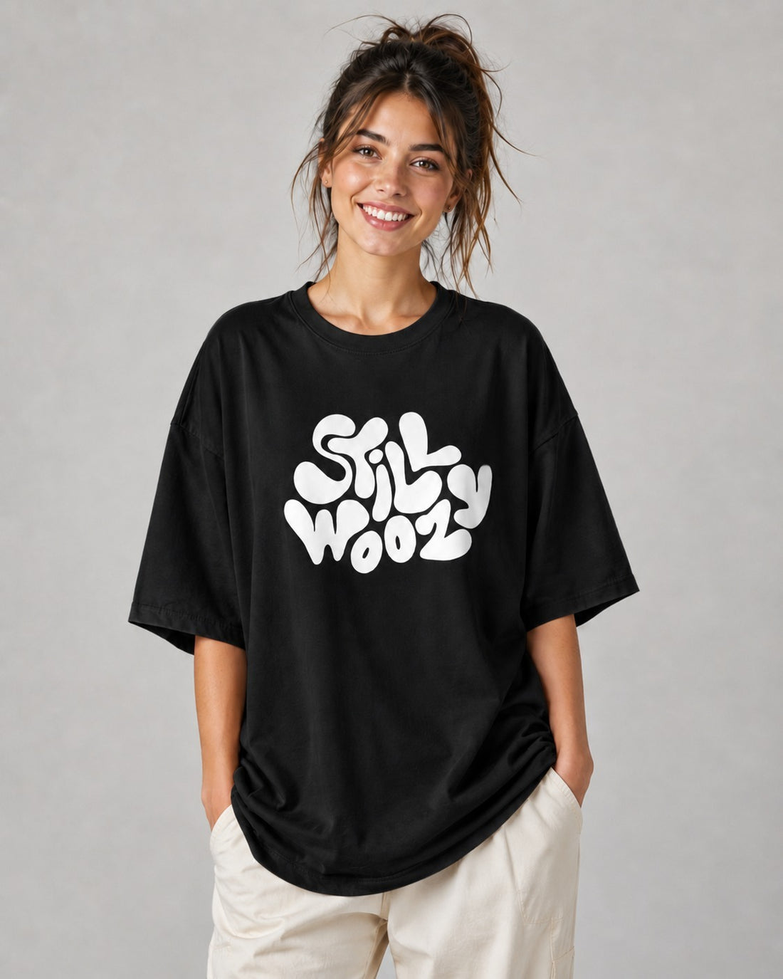 Silky Woozy Oversized White T-Shirt – 220 GSM DTF Printed